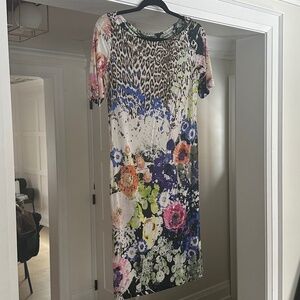 ROBERTO CAVALLI - Just CavaIli Floral Leopard Print Silk Blend Dress - IT44